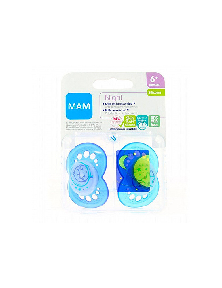 CHUPETE SILIC AZUL MAM ORIG NIGHT + 6M PACK D