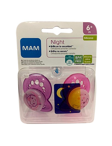 CHUPETE SILICONA MAM ORIGINAL NIGHT +6 M 2U
