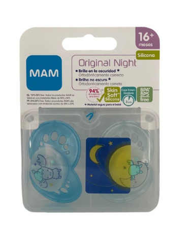 CHUPETE SILICONA MAM ORIGINAL NIGHT +16 M 2U